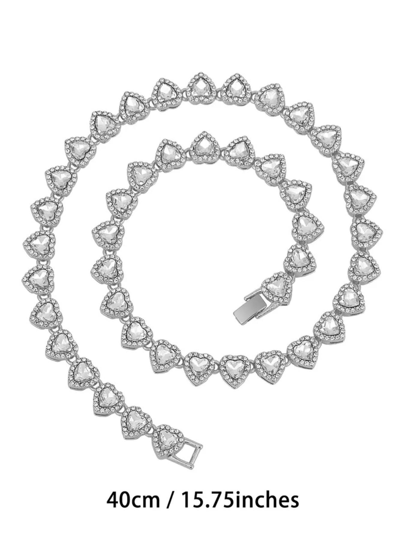 2Pieces/Set 10mm Love Heart Shape Chain Necklace and Bracelet Men or Women Hip Hop Iced Out Bling Bling Chain Necklace and Bracelet Fashionable Elegant Jewelry Set Fashion Set Jewelry Valentines Gift