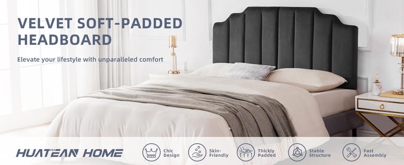 Queen/King Upholstered Headboard, Velvet Head Board, Tufted  Headboard only, Elegantly Curved Headboards only, Modern Vertical Channel Design Bed Head Board