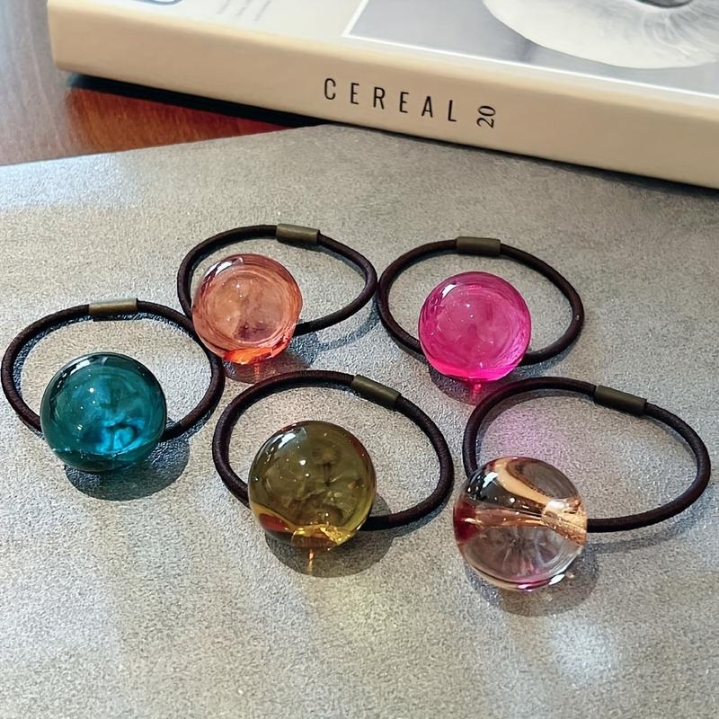 5 Pcs Adorable Beaded Hair Ties - Elastic Ponytail Holders, Colorful Hair Accessories for Women, Ideal Christmas Gift, Fashionable Daily Wear