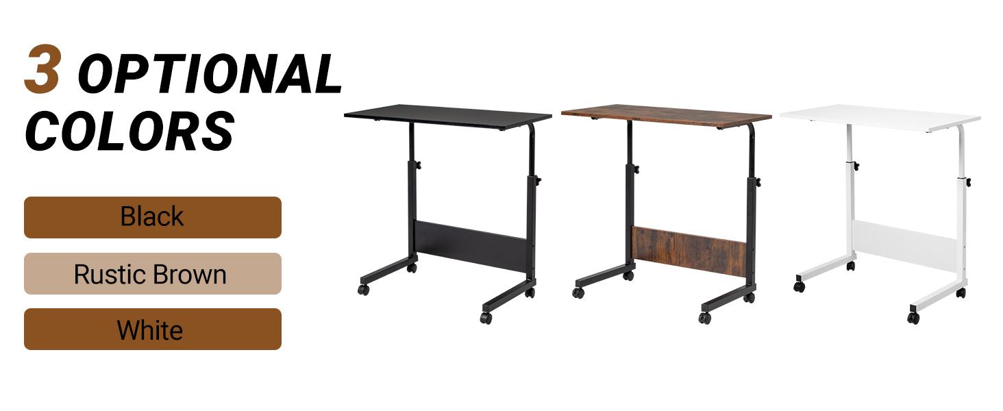 FCH Removable Chipboard & Steel Side Table with Rustic Brown Adjustable Work Table, Rolling Desk Laptop Computer Cart for Home, Bedroom, Office, Classroom