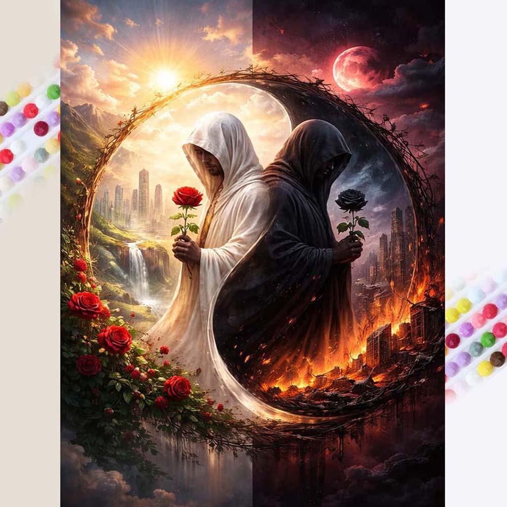 5D Diamond Painting Kit Full Round Drill Light, Dark, Rose DIY Mosaic Wall Art, Beginner Craft Kit (with Tools), Home Wall Decor Gift, Diamond Art Kit