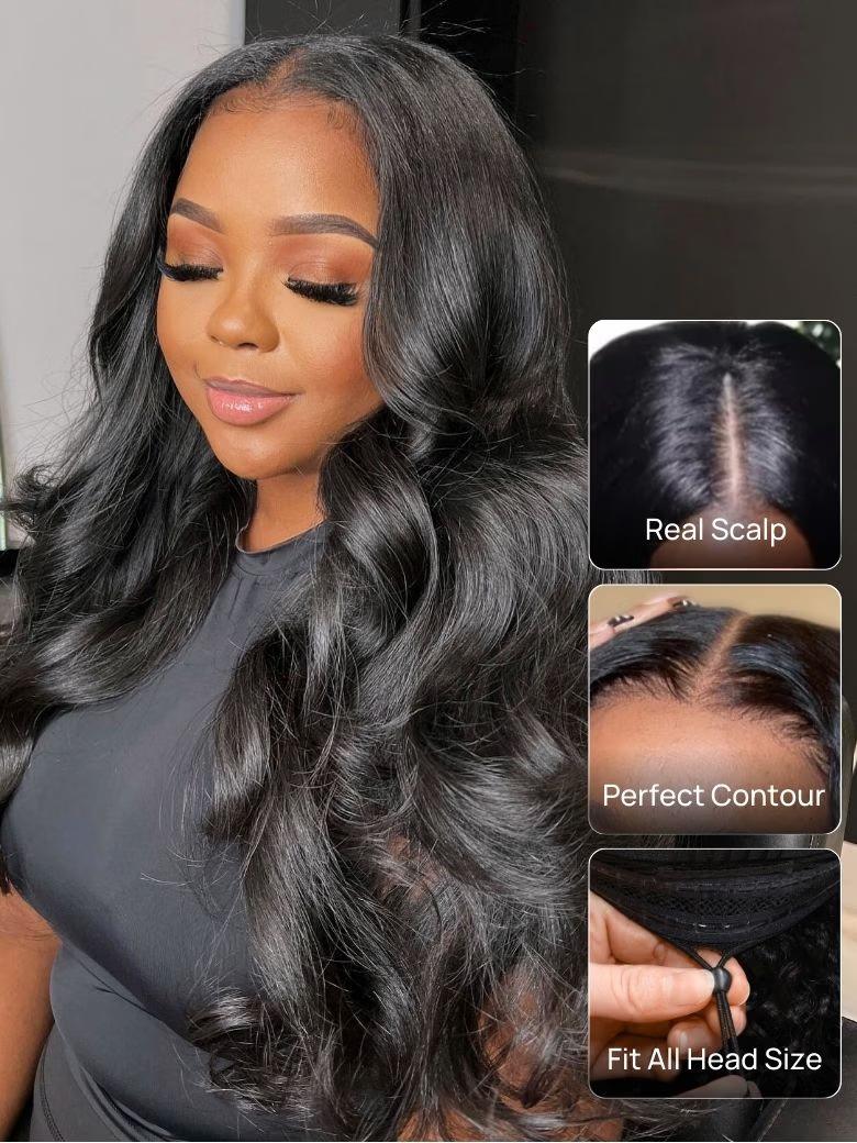Recool Hair Yaki Loose Body Burmese Curly Yaki Straight V Part Wig Invisible Drawstring Human Hair Wig 180% 250% Density Real Scalp No Leave Out Glueless Wig High-Quality 100% Human Hair Beginner Friendly