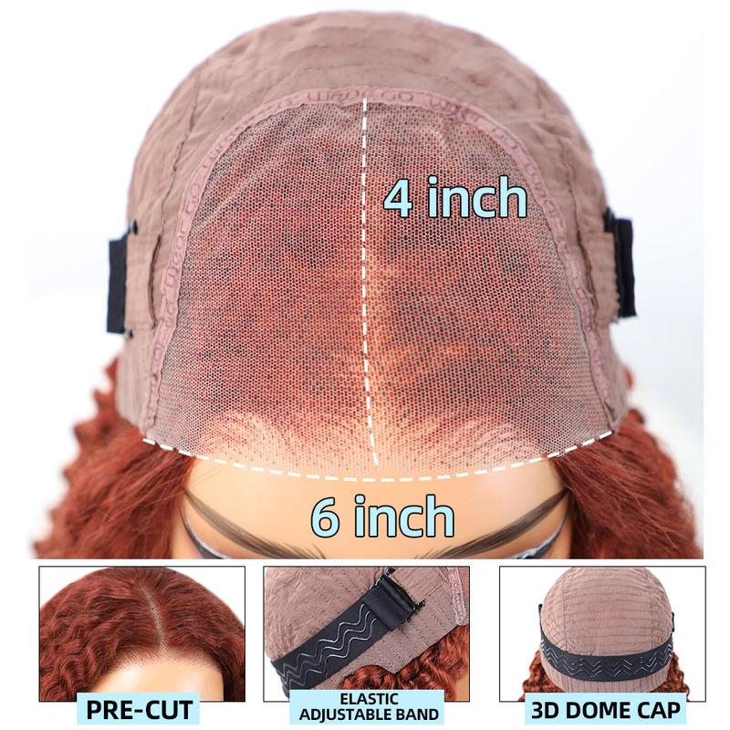 MORE FACE #33 Reddish Brown Kinky Curly Wig Wear and Go Glueless Wig Human Hair Pre Plucked Pre Cut 6*4 Transparent Lace Closure Wigs Natural Hairline