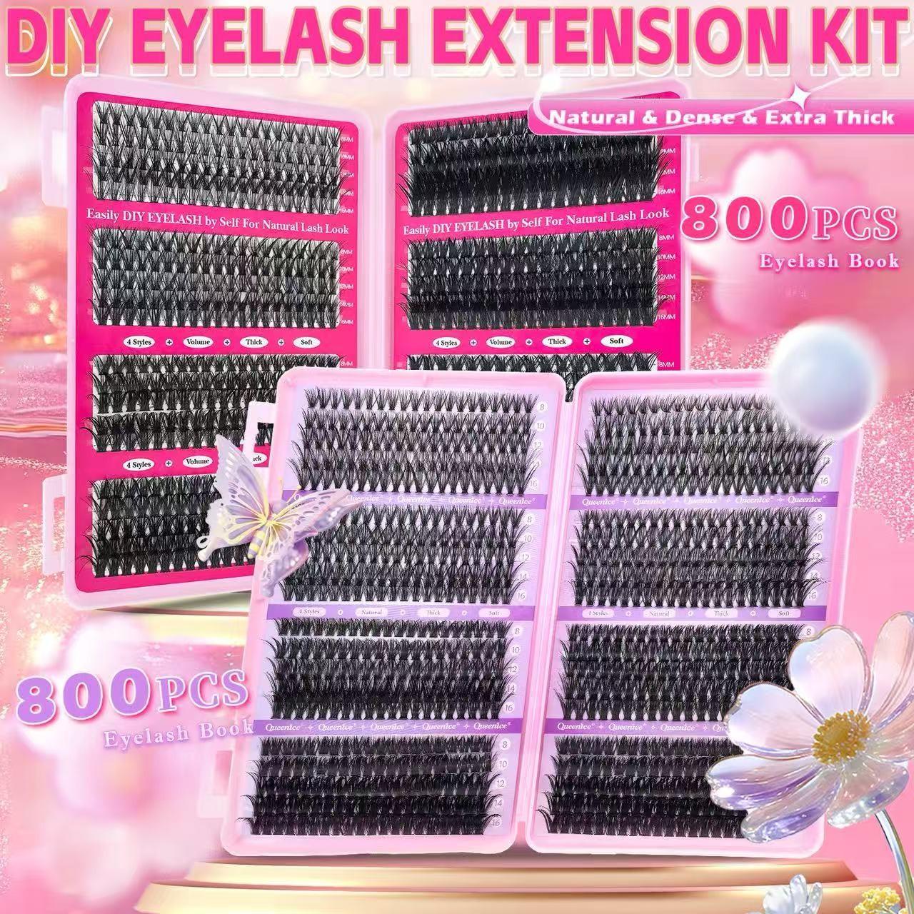 Self Adhesive Individual Lash Extensions D Curl 30D-150D Fluffy Cluster Lashes, Reusable Thick Natural 8-16mm Mixed, Dramatic Look for Party Wedding Daily Music Festival Women Gift