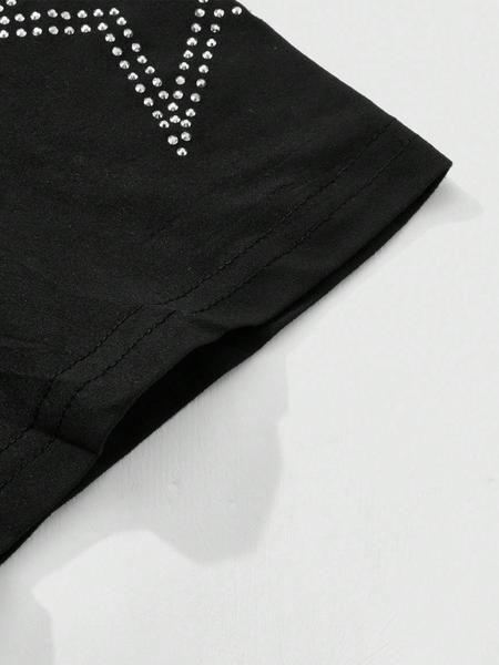 High-Quality Men's Casual Summer Set, Rhinestone Letter Print Tee & Drawstring Waist Shorts, Perfect for Travel & Daily Wear