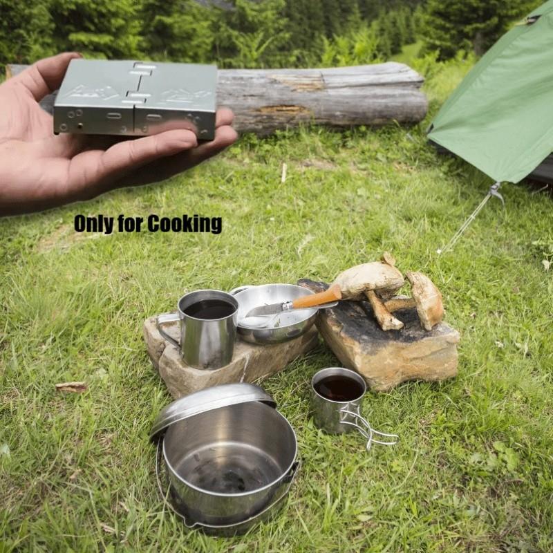 Mini Foldable Camping Stove Set, Includes Windshield & Fuel Tray, Dual Use for Firewood/wood Charcoal, Ideal for Hiking & Survival Kits