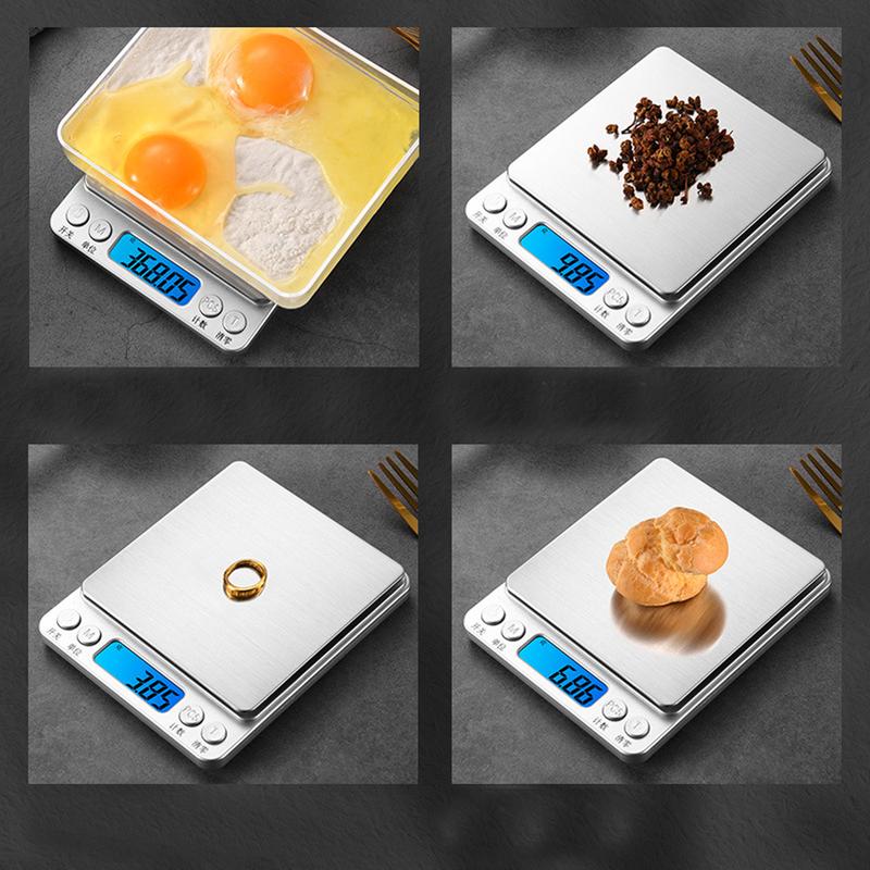 1 Set Stainless Steel Electronic Scale with 2pcs Trays, Portable Accurate Weight Measurement with LCD Display, Measuring Utensils for Kitchen Baking and Jewelry, Digital Kitchen Scale
