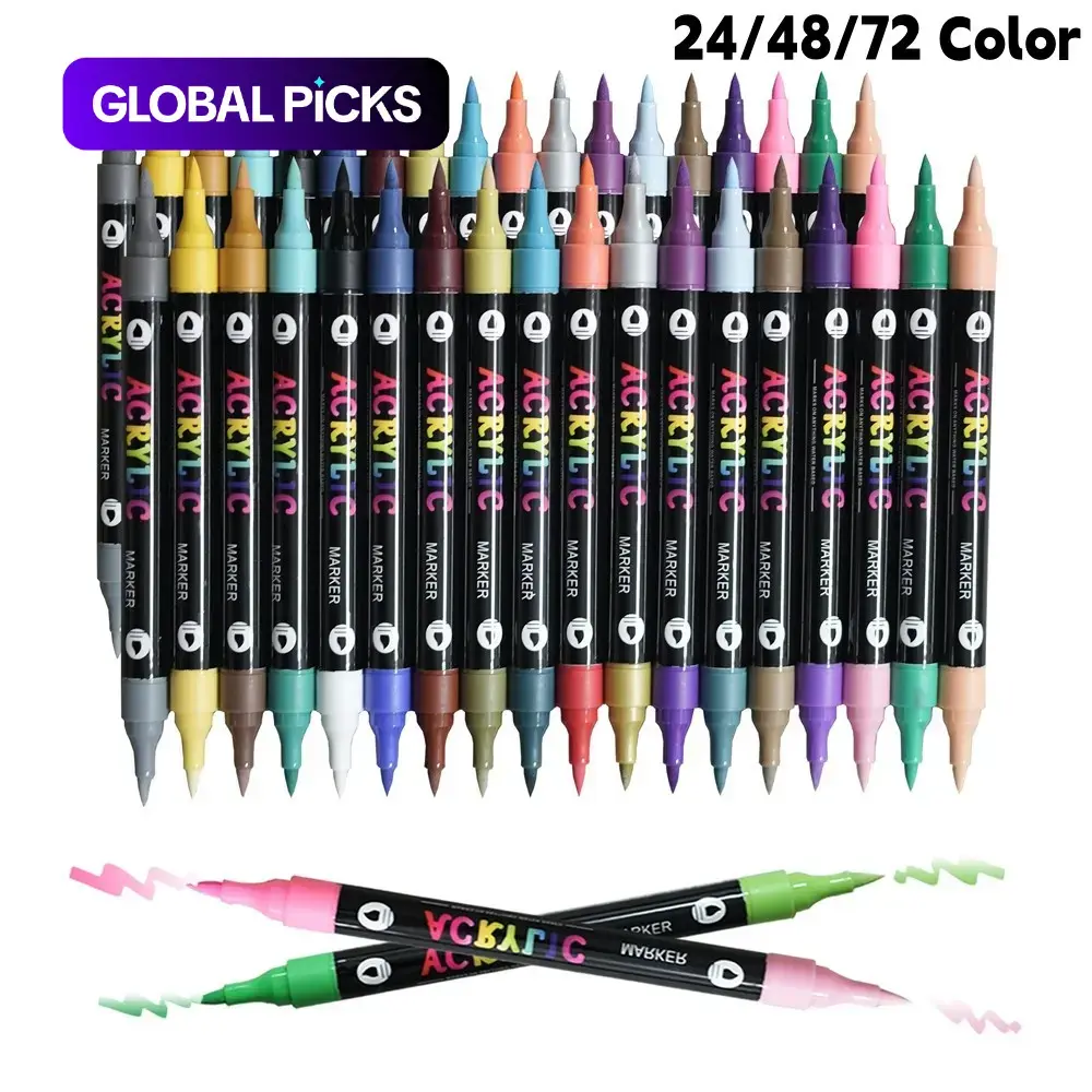 24/48/72 Color Acrylic Paint Marker Set, Dual-Tip Dual-Color Markers, Double Ended Markers for Wood, Canvas, Stone, Glass, Ceramic, DIY Art Supplies, Back-to-School Gift #GLOBAL PICKS