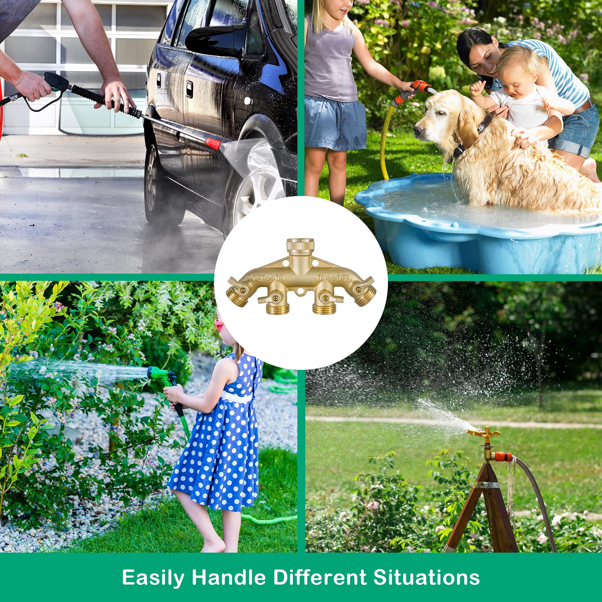Hourleey Brass Garden Hose Splitter (2 Way), Solid Brass Hose Y Splitter 2 Valves with 2 Extra Rubber Washers (Brass)