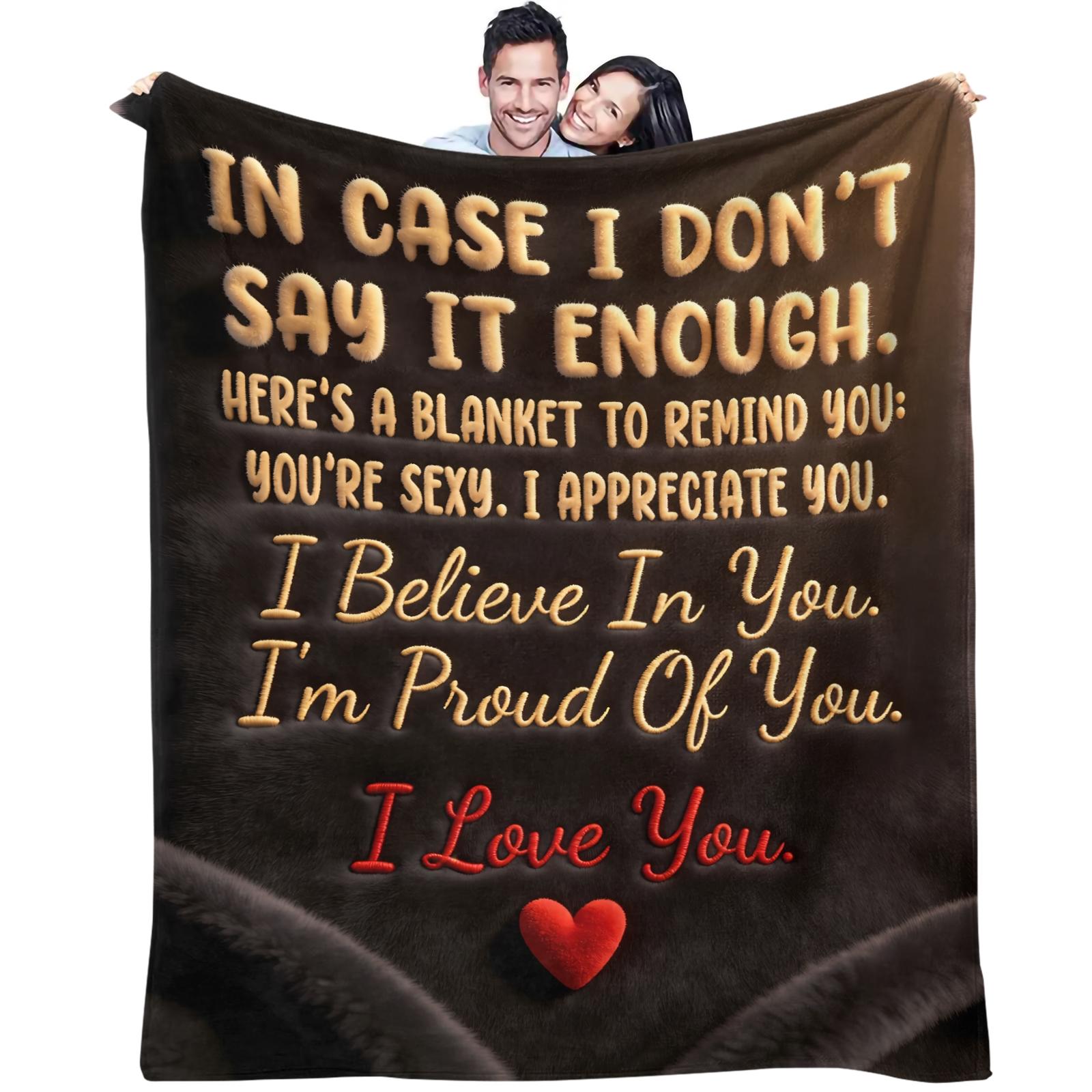 Romantic Confession Pattern Slogan Print Blanket, Daily Holiday Birthday Gift For Kids And Adults, Soft, Warm And Lightweight Plush Blanket, Suitable For Bed, Sofa, Car, Room Decoration