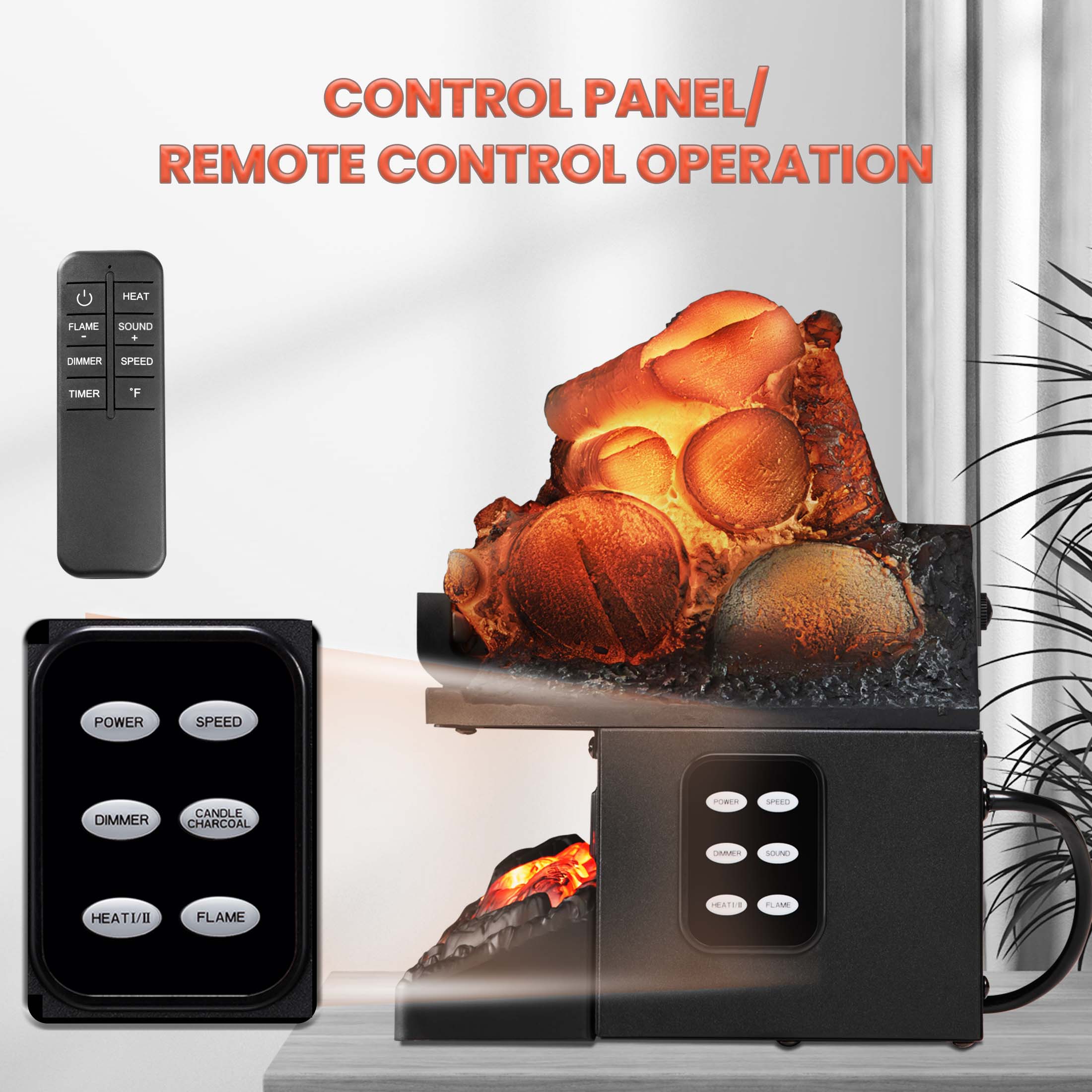 KISSAIR Mini Charcoal Stove: Remote/Side Buttons, 2 Temp Controls, 5 Flame Speed/Brightness, Unique Flame, Overheat Protection, Leaf-Shaped Front Fence