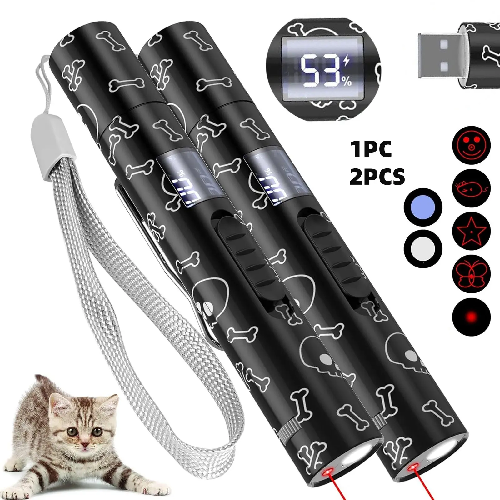 7-In-1 Digital Pet Laser Toy, Laser Pointer, USB Rechargeable, 5 Modes, UV Light for Urine Detection, Interactive Play for Cats and Dogs, Indoor Outdoor Use