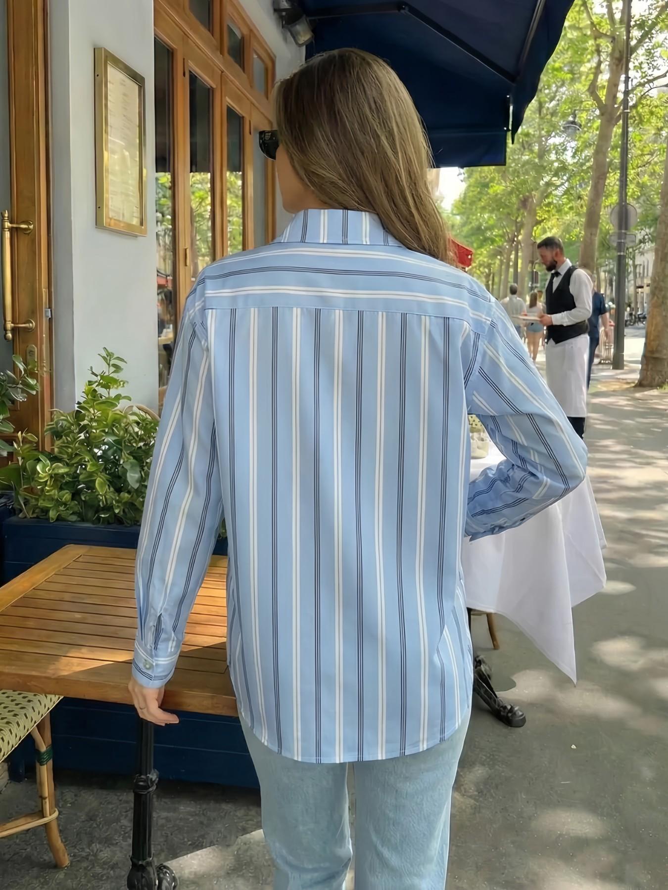 Women's Loose Long Sleeve Shirt, Elegant Inner Layer Casual Top, All-Over Pattern Design, Spring Fashion 2026 New Arrival