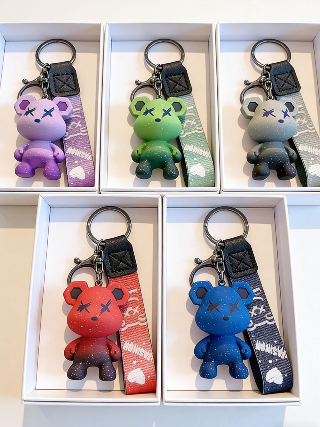 Gradient Starry Sky Bear Keychain, Cool Street Style, Dull-Resistant, Wear-Resistant, Can Hang Backpack/key, Show Personal Attitude