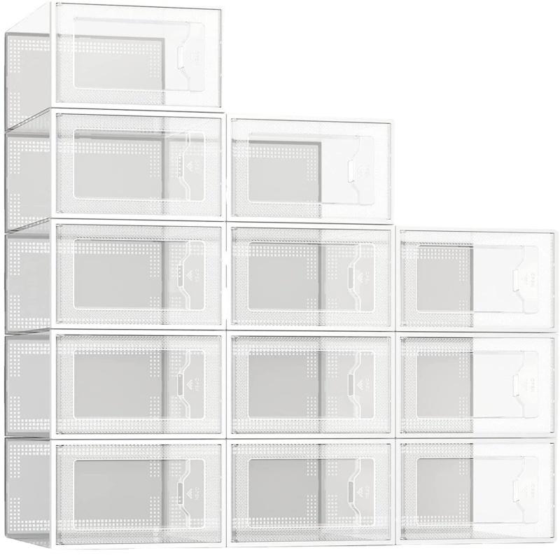 Transparent Stackable Shoe Box Set, 12-Piece Dustproof Storage Organizer, Drawer Design, Space-Saving Closet Organization Solution