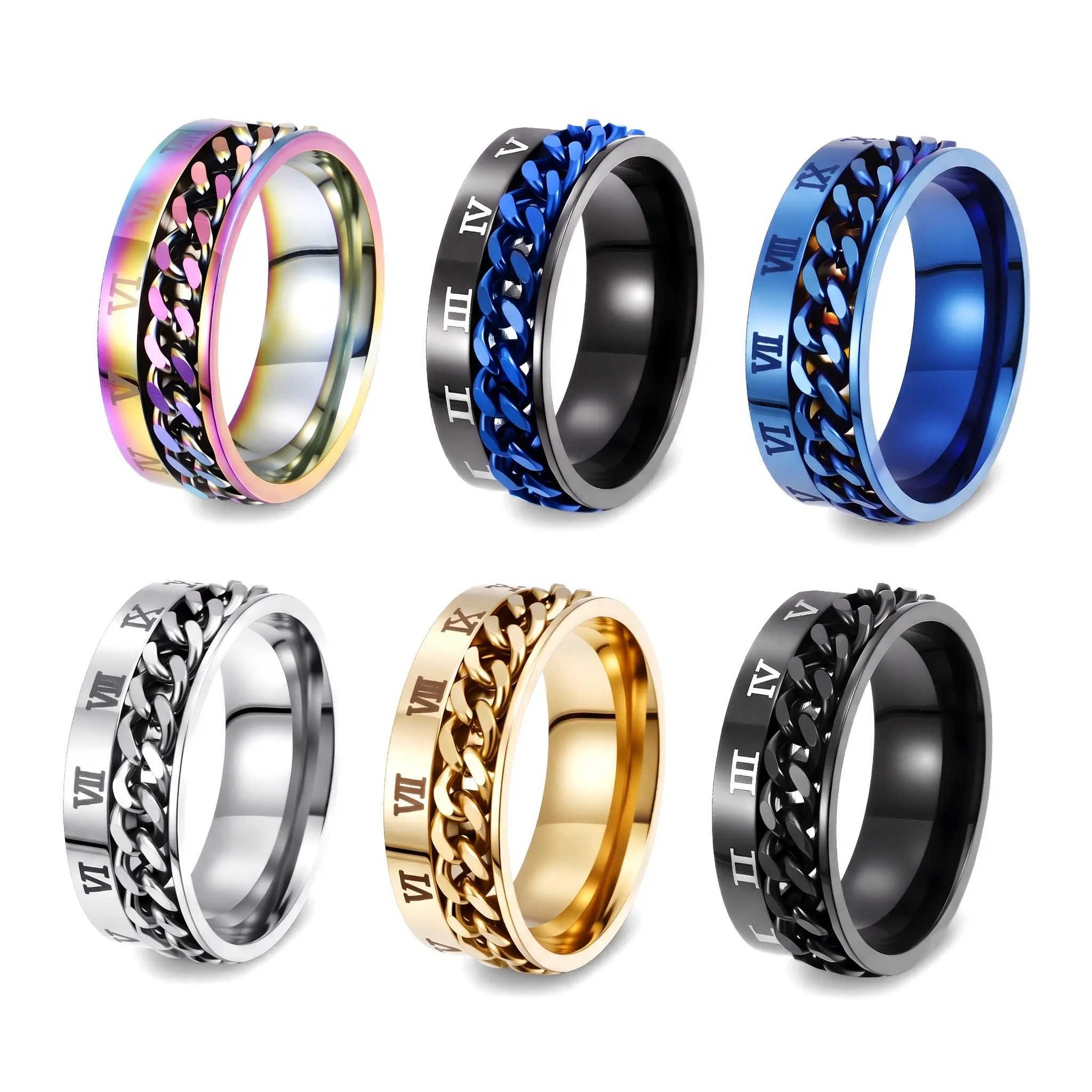 Unisex Roman Numeral Spinner Ring - Stainless Steel Fidget Jewelry, Casual Multi-Size Steel Rings, Fidgets for Anxiety Relief Focus Tool, Edgy Aesthetic Daily Wear Accessory