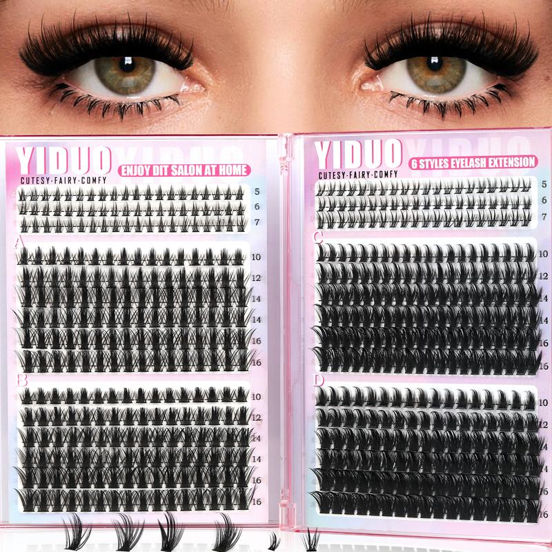 4-6 Styles Bottom/Spiky 40D-300D Volume Lash Clusters, Diy Individual Lashes, Fluffy 5-20mm D-Curl Eyelash Extensions for DIY at Home, Soft Comfortable and Easy to Apply for Natural Daily Makeup Look