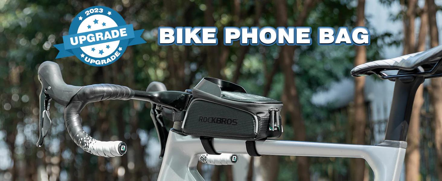 ROCKBROS Bike Phone Front Frame Bag, Waterproof, Tube Bag,Cycling Pouch, Bike Accessories for Men Compatible Phone Under 7”