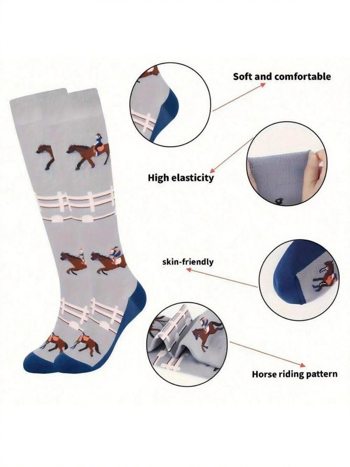 Women's Knee-High Socks, High-Top Comfortable Soft Outdoor Sports Socks, Animal Party Cartoon Riding Socks, Horse Enthusiast Socks, Y2K Style