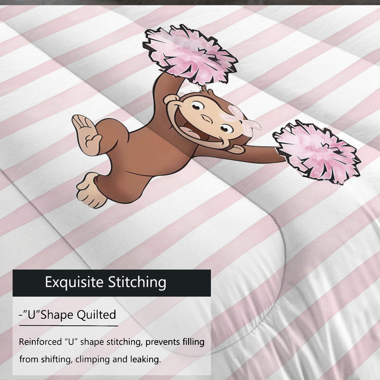 2/3 Piece Curious George Comforter Set, 1 Comforter + 1/2 Pillowcases, Cute Cartoon Monkey Cheerleader Diving Bedding, Kids Bedroom Decor for Girls Boys Teens, Ideal Gift for Curious George Fans