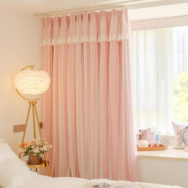 French Cream Lace Curtains Set, Princess Style Bedroom Sheer Drapes, Living Room Balcony Decorative Curtains, Multiple Colors Available