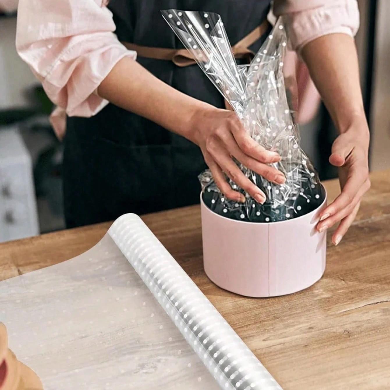 30m Transparent Plastic Packaging Paper Roll, Wide Clear Film for Gifts, Bouquets, Food, Baskets, DIY Crafts, Holiday Decorations