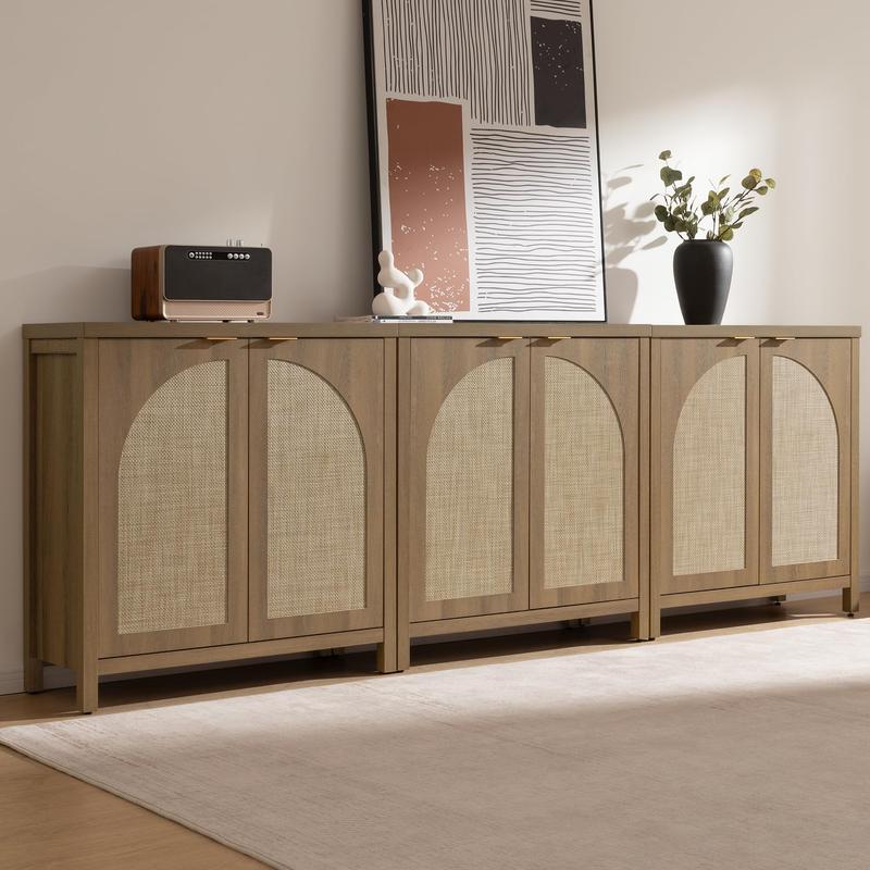 SICOTAS Accent Storage Cabinet with Rattan Doors, Room Decor Sideboard Buffet Cabinet with Adjustable Shelves, Multifunctional Console Table Rattan Credenza for Dining Room Living Room Entryway, Versatile Design SICOTAS Accent Storage Cabinet with Rattan Doors, Room Decor Sideboard Buffet Cabinet with Adjustable Shelves, Multifunctional Console Table Rattan Credenza for Dining Room Living Room Entryway, Versatile Design