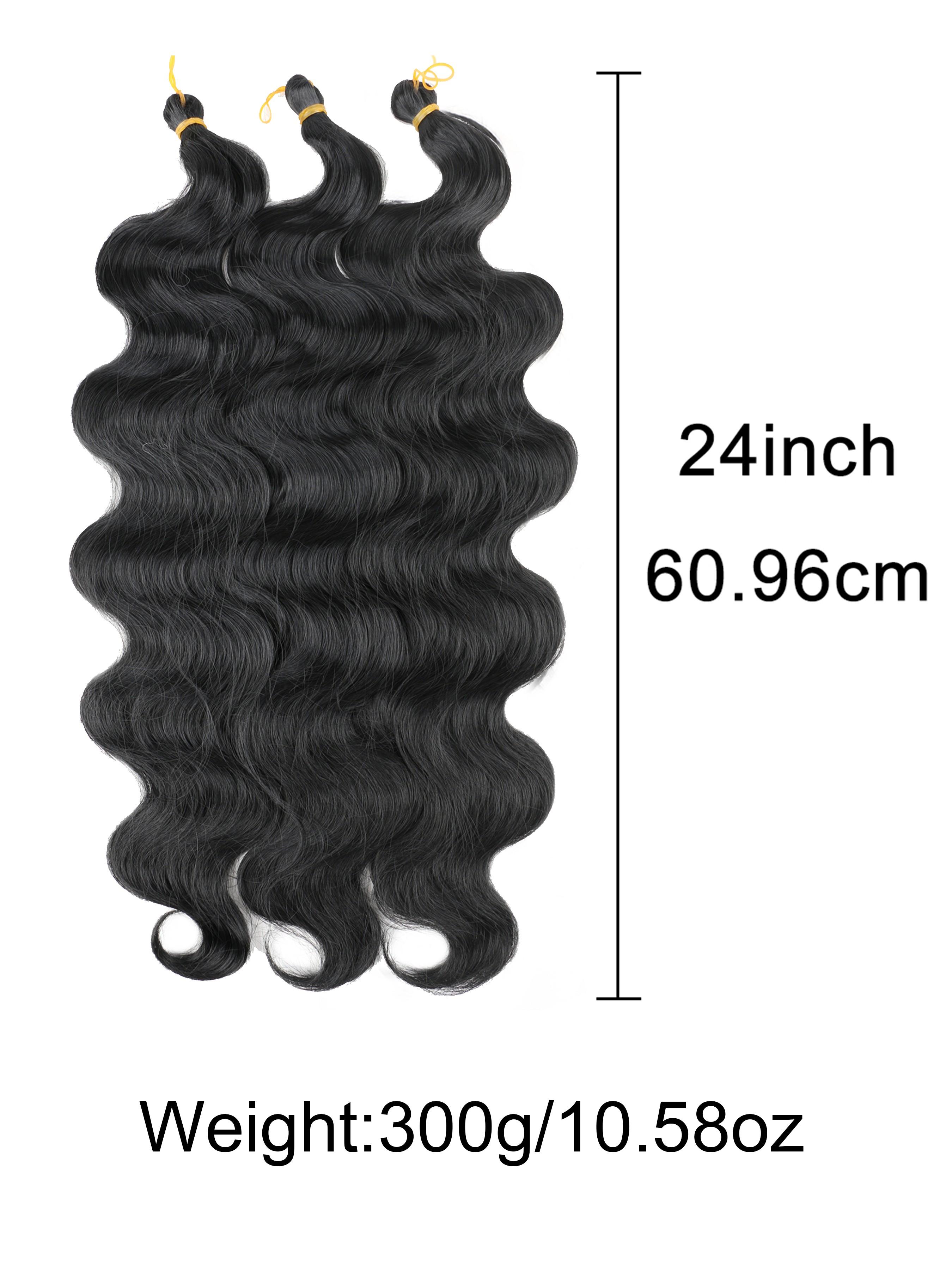 3 Packs Body Wave Braiding Hair 24 Inch Long Pre-Feathered Synthetic Hair Braids for Boho Box Braids Ocean Wave Crochet Braiding Hair Extensions for Women Wavy Hairpieces