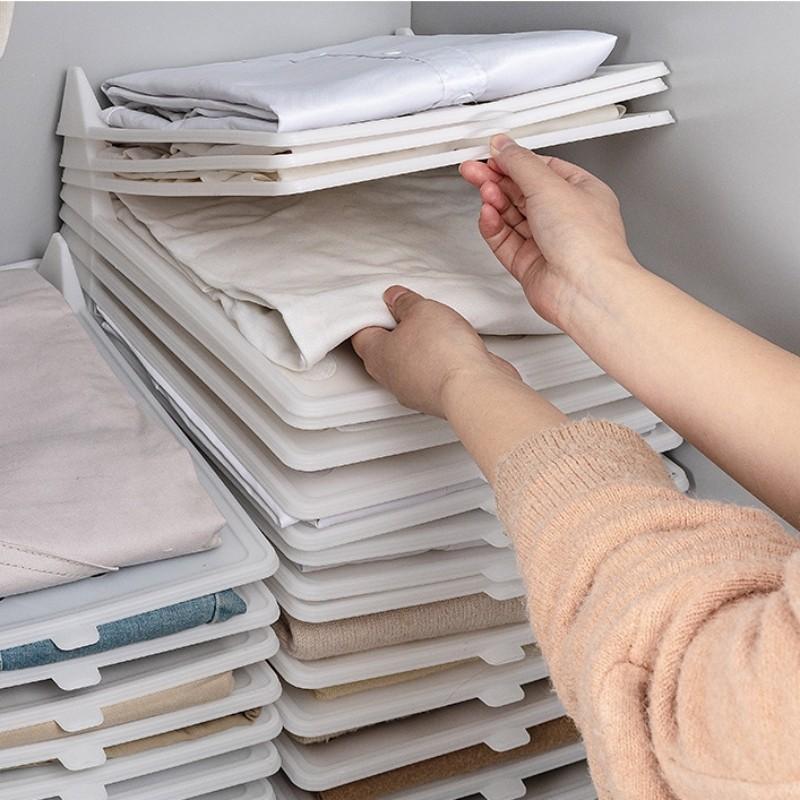 5-Pack Stackable Clothes Organizer Trays Lazy Closet Storage Rack for Shirts Anti-Wrinkle Drawer Shelf Space-Saving Wardrobe Organizer for Home Dorm Laundry Bedroom Apartment Travel Folding Clothes Board T-Shirt Sweater Storage