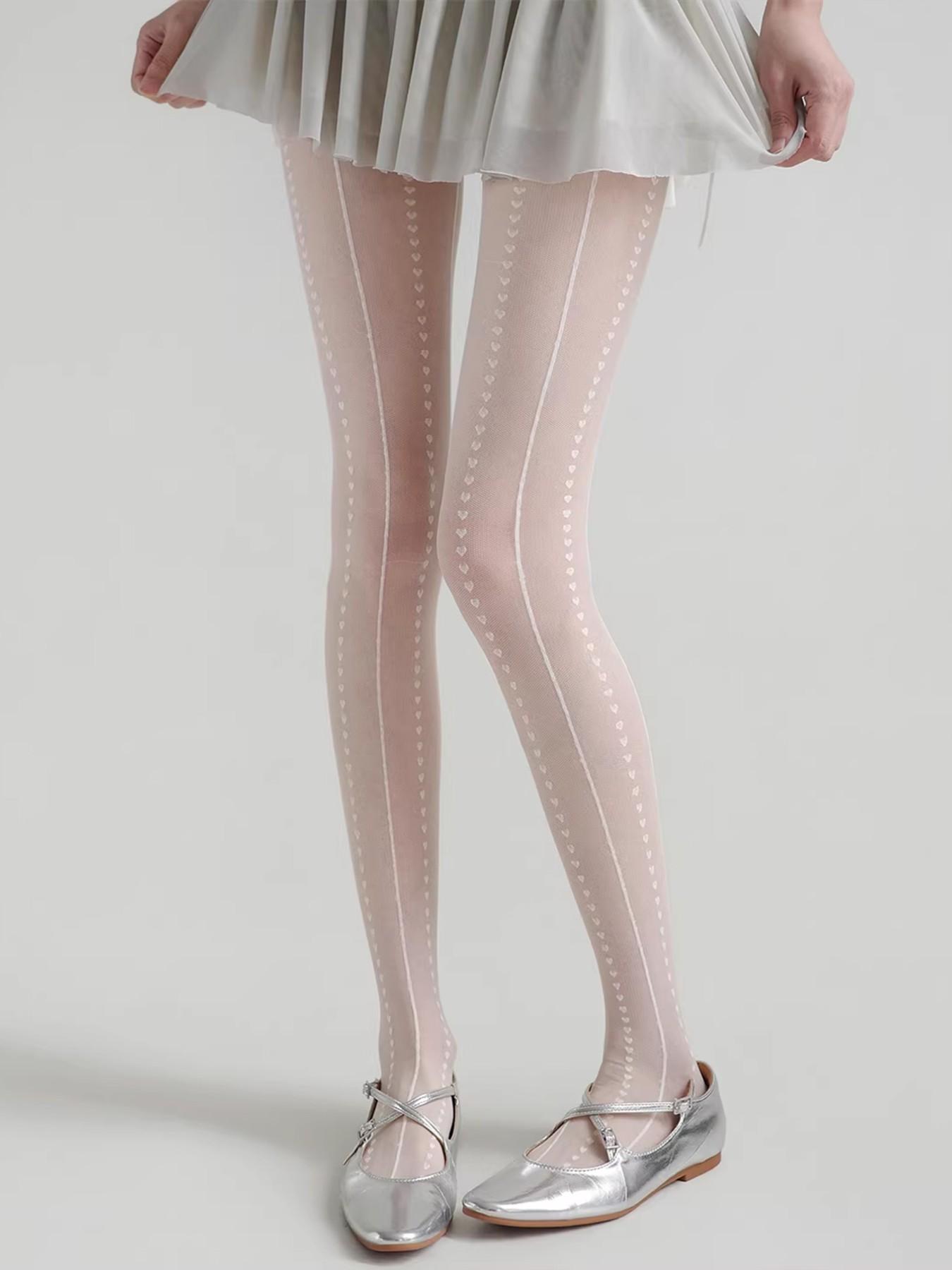 Heart Pattern Stockings, High Waist Slim-Fitting Striped Tights, Fashionable All-Seasons Wear, Pure Desire Style, Essential Lingerie