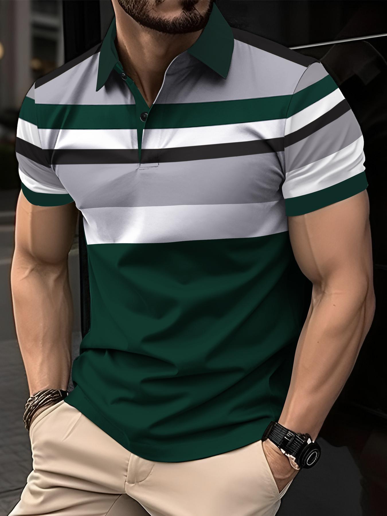 Men's Polo Shirt Short Sleeve Colorblock Design Top, Casual Fitted Style for Daily Wear & Outdoor Sports, Perfect Holiday Gift for Fashion Men