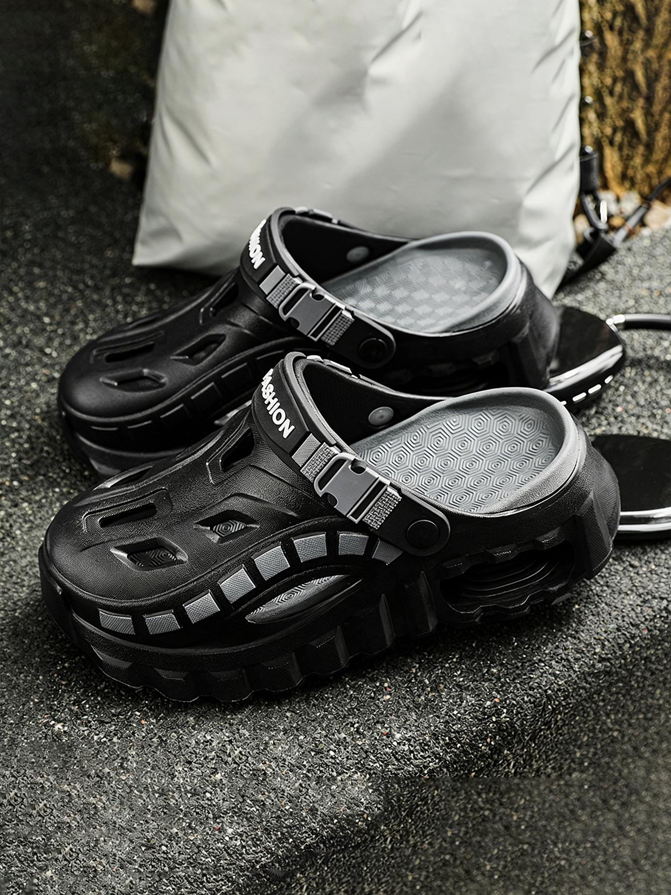 Men's Summer Outdoor Breathable Nonslip Thick Sole Non-Slip Lightweight Open-Toe Slippers, Casual Beach Sandals, Versatile Comfortable Hole Shoes, Textured Design Clogs