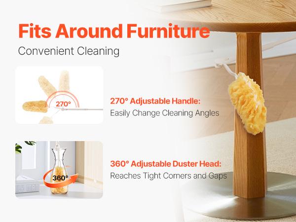 VEVOR Duster Refills, Heavy Duty Dusters for Cleaning, 3 ft Extendable Handle with 10 Refills, Reusable Non-woven Fabric 360 Cleaning Kit for Dusting Furniture, Blinds, Ceiling Fans, Walls, Corners