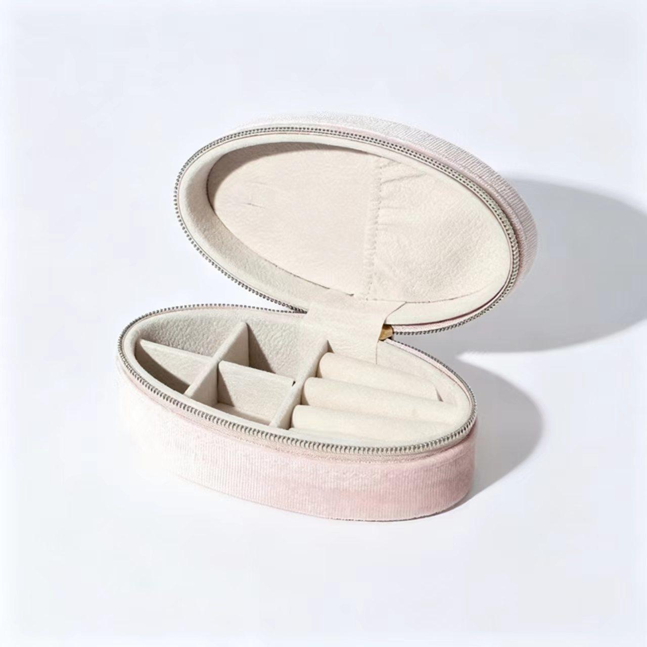 Elegant Oval Mini Jewelry Box, Multi-Functional Portable Earring Necklace Organizer, Compact Storage Solution for Accessories