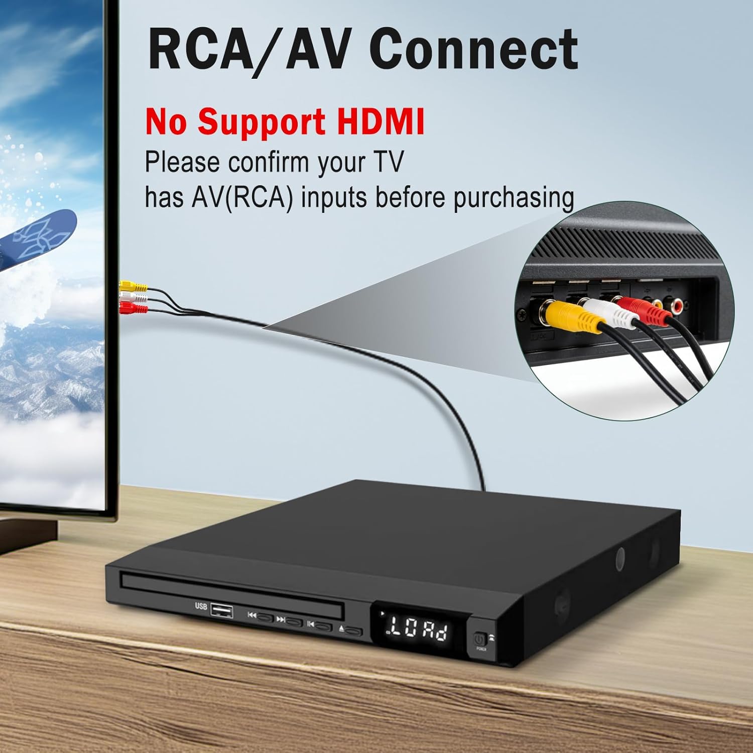 Region Free DVD Player for TV, Compact CD/DVD Players for , DVD Player with Remote Control Support RCA/AV Connect, USB Input, Microphone Jack, PAL/NTSC (NOT Support HDMI)