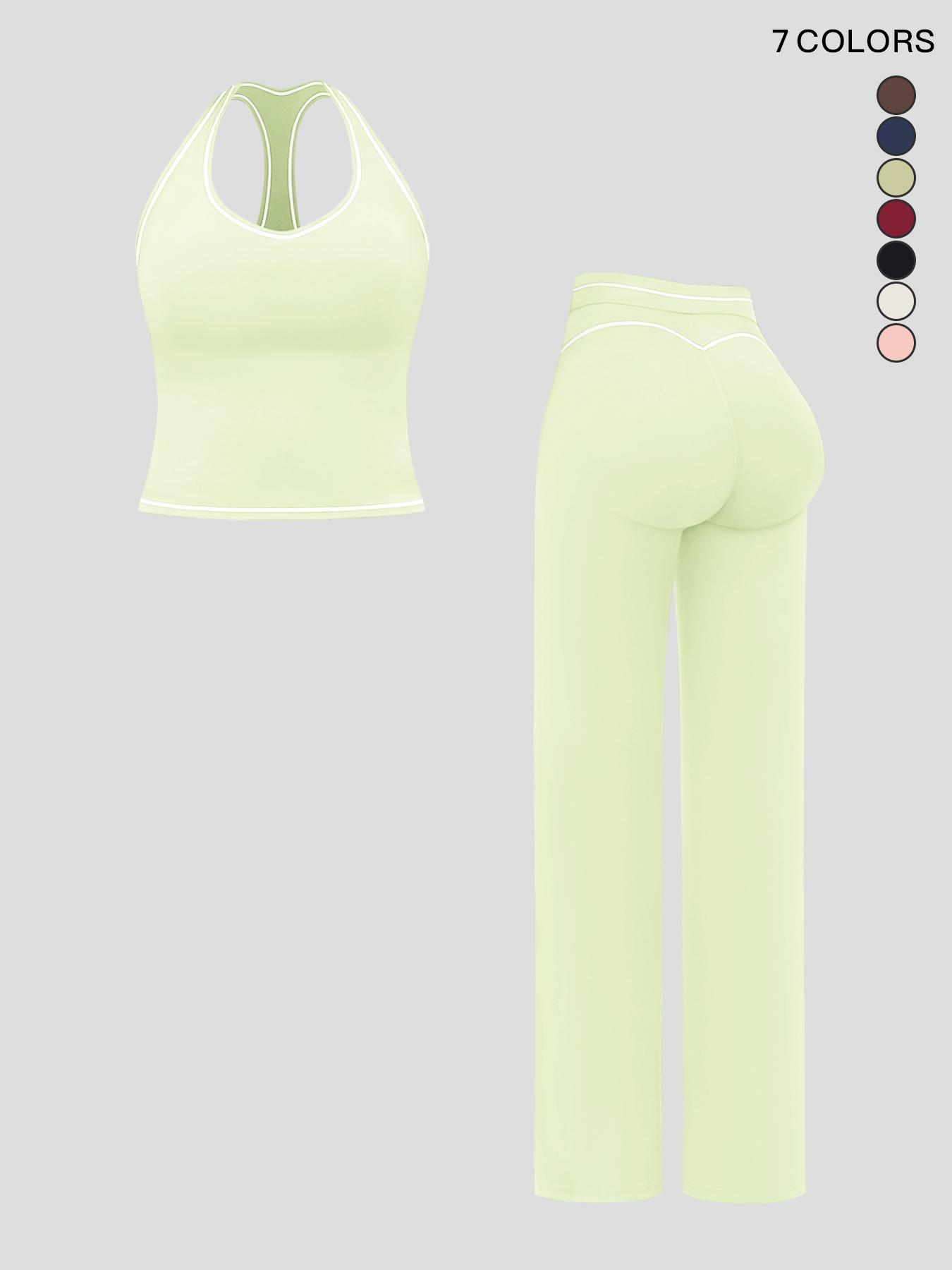 Women's Yoga Set with Dual Shoulder Straps, High-End Feel Sportswear, Running & Exercise, Colorblock Fleece Fabric, High Stretch Sporty Women's Yoga Set with Dual Shoulder Straps, High-End Feel Sportswear, Running & Exercise, Colorblock Fleece Fabric, High Stretch Sporty