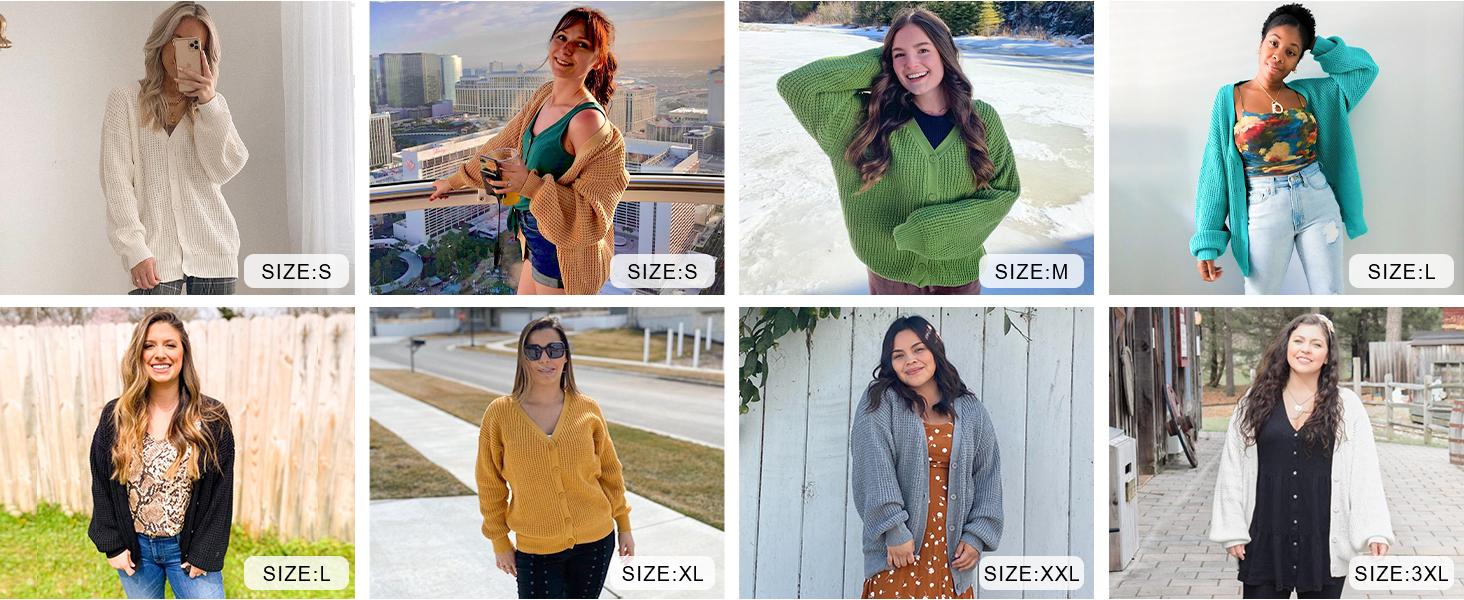 QUALFORT Women's Spring Cardigan Sweater 100% Cotton Button-Down Long Sleeve Oversized Knit Cardigans