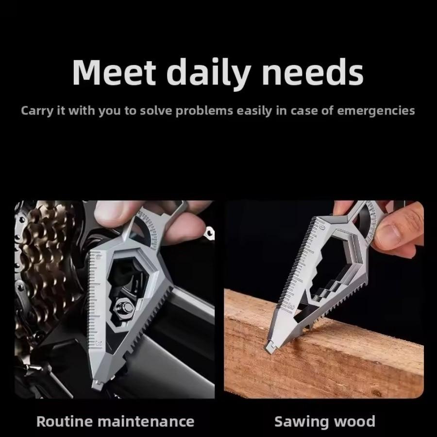 9-in-1 Stainless Steel Keychain, Portable Bottle Opener, Protractor, Ruler, Screwdriver, Wrench, Pocket EDC Tool.