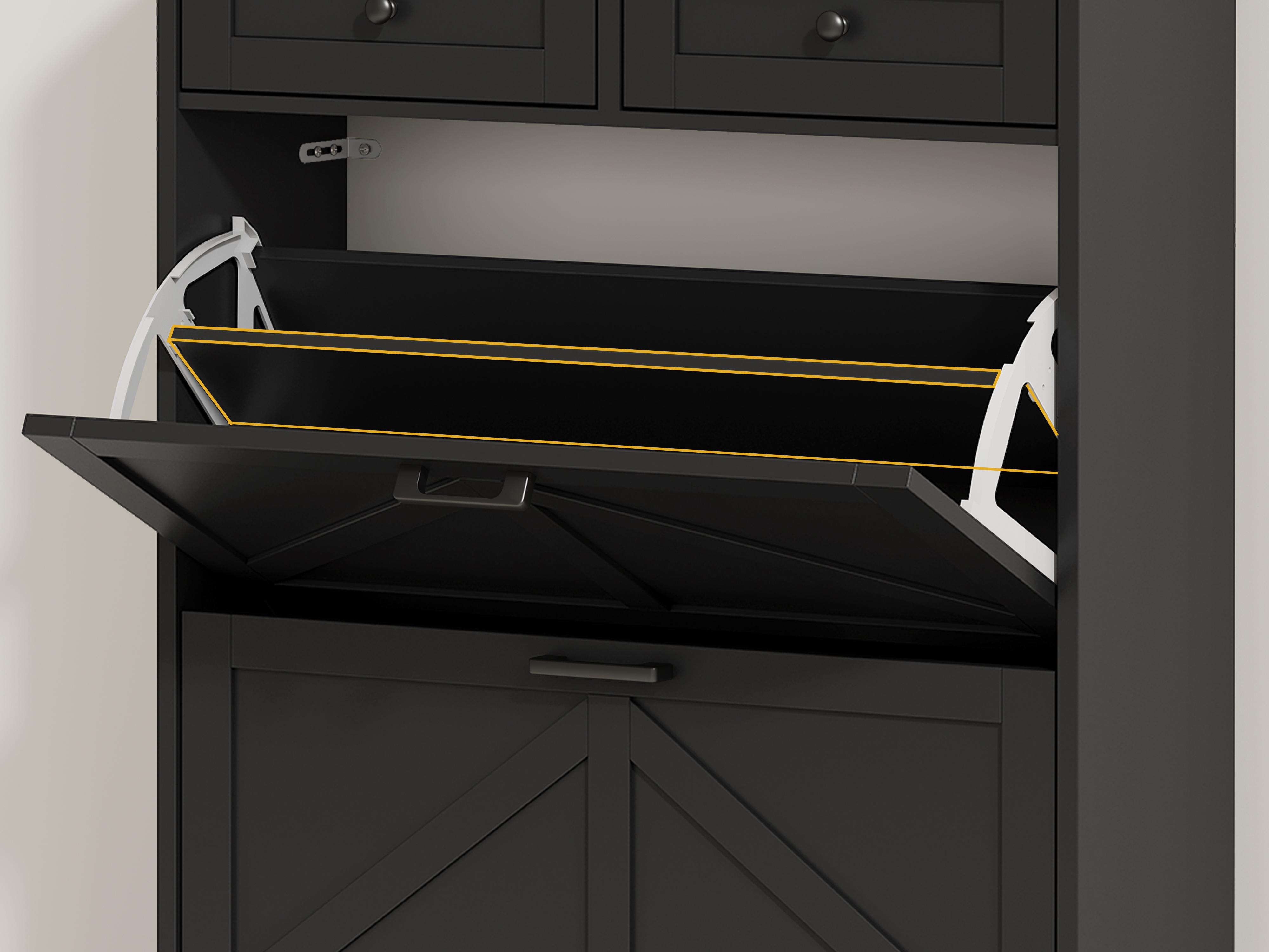 Shoe Storage Cabinet for Entryway, Farmhouse Wide Shoe Cabinet with 4 Flip Drawers and 2 Top Drawers, Freestanding Organizer with Adjustable Shelves, Hooks, and Anti-Tip Kit for Hallway