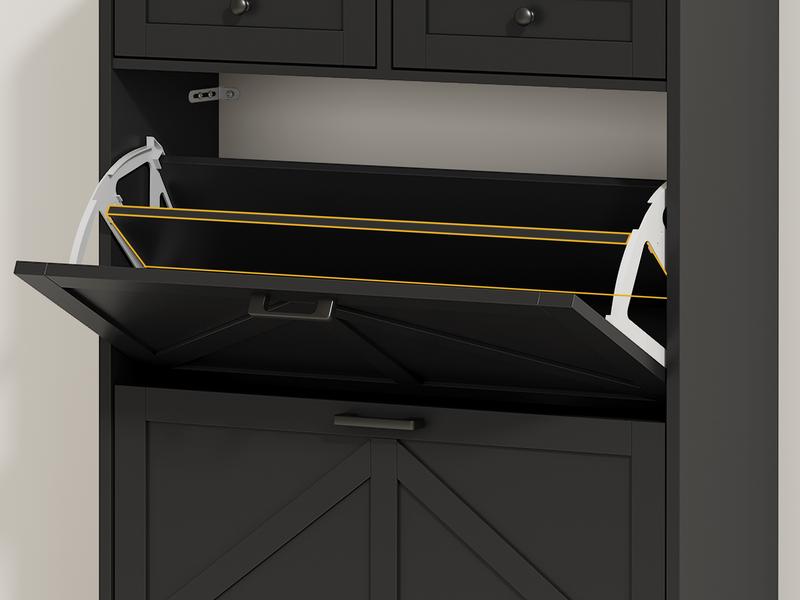 Shoe Storage Cabinet for Entryway, Farmhouse Wide Shoe Cabinet with 4 Flip Drawers and 2 Top Drawers, Freestanding Organizer with Adjustable Shelves, Hooks, and Anti-Tip Kit for Hallway