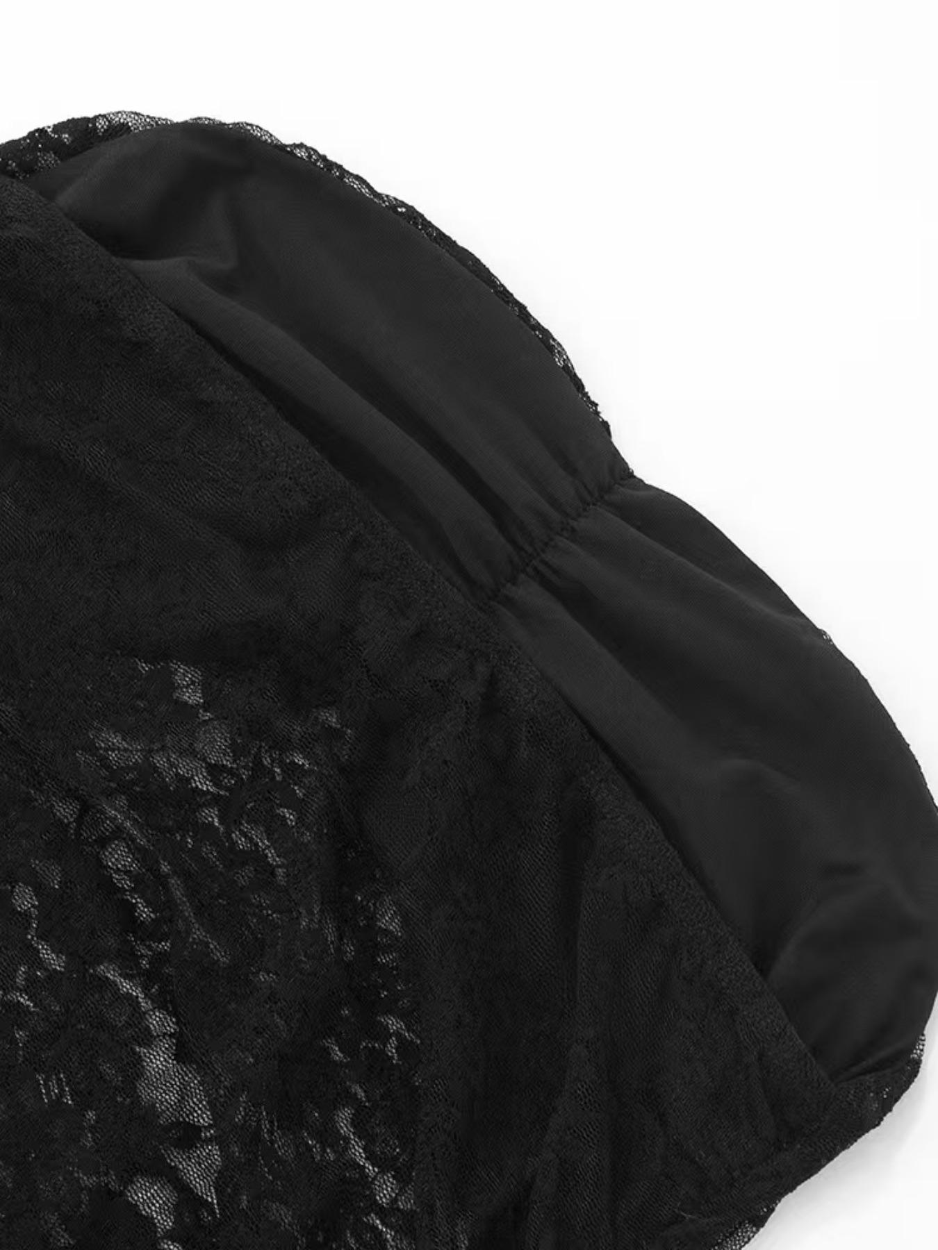 Women's Plain Contrast Lace  Tube Dress, Elegant Strapless Evening Party Gown, Ladies Summer Clothes