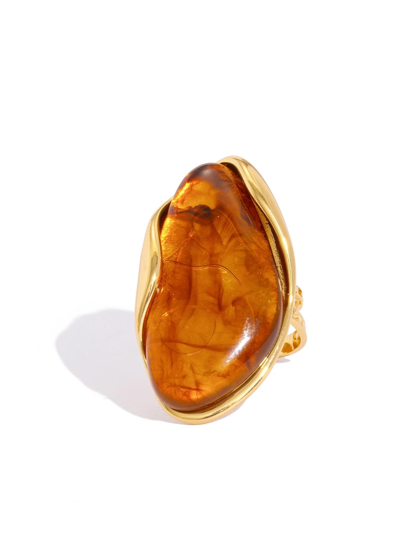 Vintage Marbled Resin Stainless Steel Adjustable Ring, Simple Elegance Women's Daily Versatile Gift, Stylish and Precise Jewelry