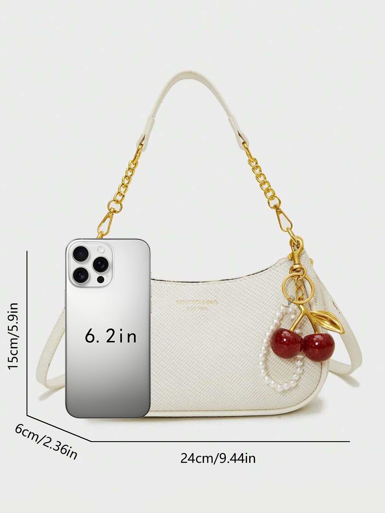 Small fresh  sweet shaped shoulder handbag, white lychee pattern simple classic design, cherry pearl chain bag, exquisite fashion   versatile, niche design suitable for daily commuting, shopping, etc., Elegant shoulder bag