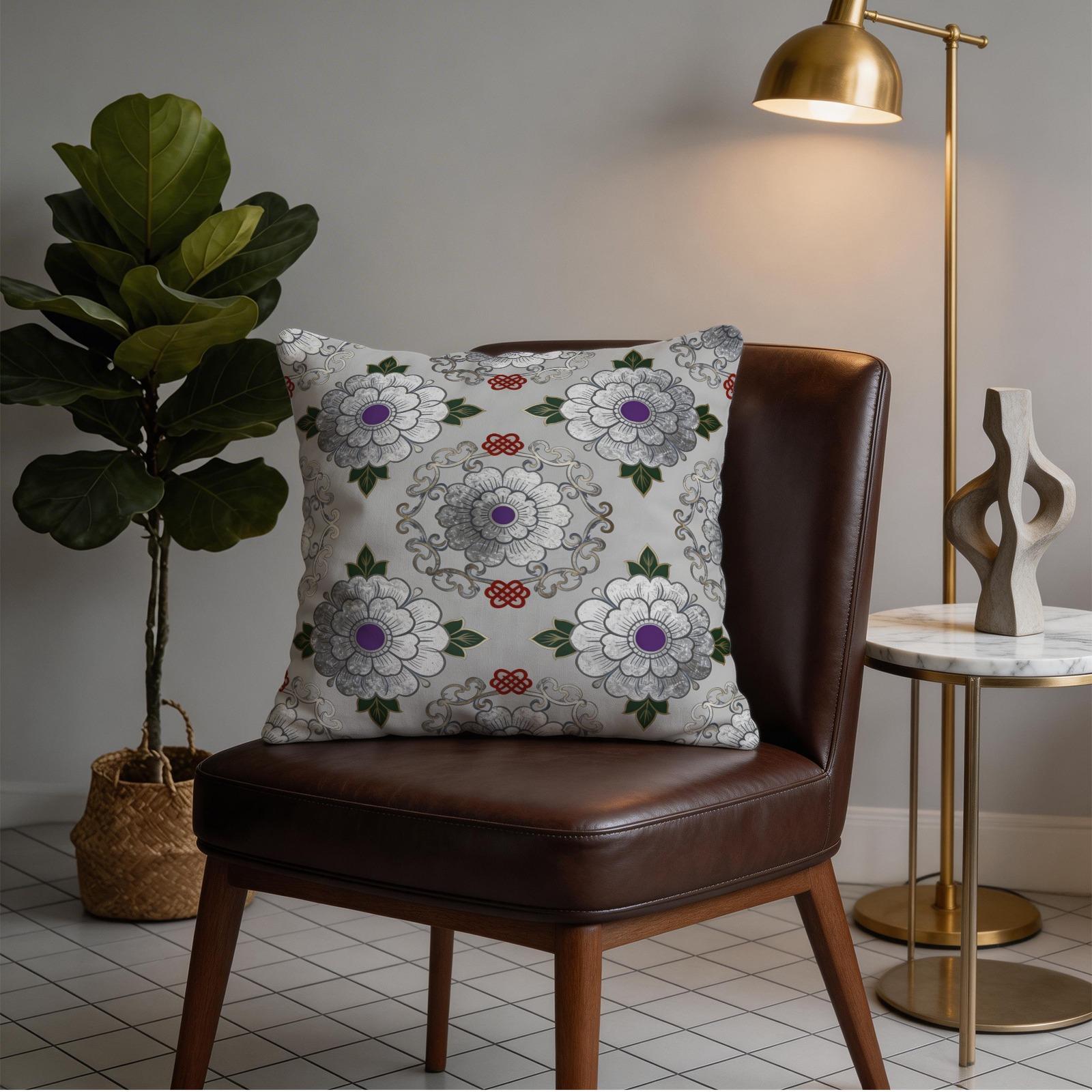 1 Pack 18×18 Inch Vintage Floral Pattern Throw Pillow, Classic Asian Style Decorative Accent Pillow, HD Digital Print Non-Fading Soft Decorative Cushion with Invisible Zipper for Couch, Sofa, Bed, Living Room and Bedroom