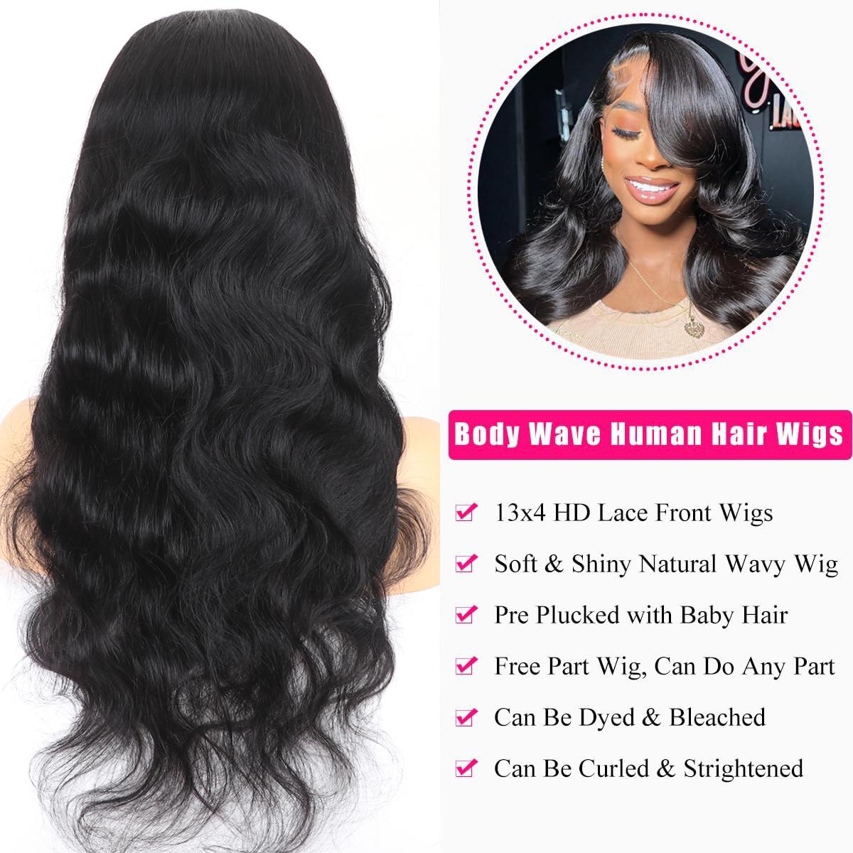 Body Wave 13x6 13x4 HD Lace Front Human Hair Wigs 180% density Pre plucked Lace Frontal Human Hair Wigs For Women With Baby Hair