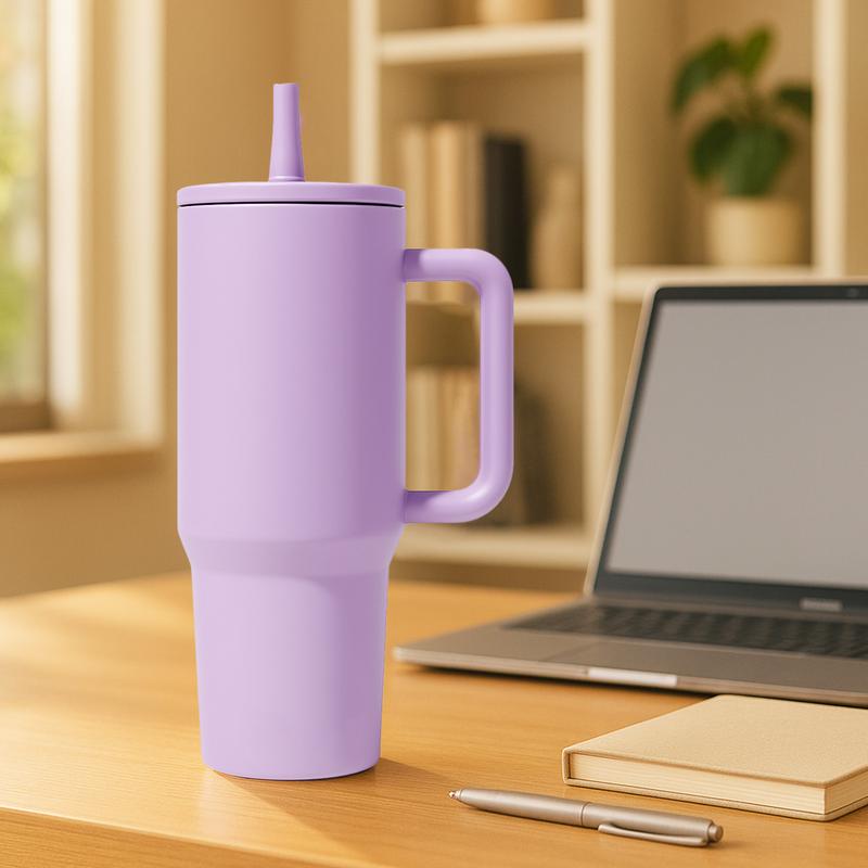 40 Oz Large Capacity Travel Mug, Portable Vacuum Water Bottle with Handle & Foldable Straw, Ideal for Home Office Outdoor Camping, Hydration Tumbler