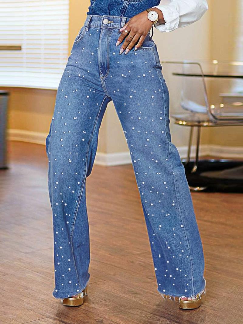 Women's Loose Fit Wide Leg Jeans, Casual All-Season Denim Jeans, Elastic Fabric for Daily Wear & Dates, Comfortable Water Wash Design