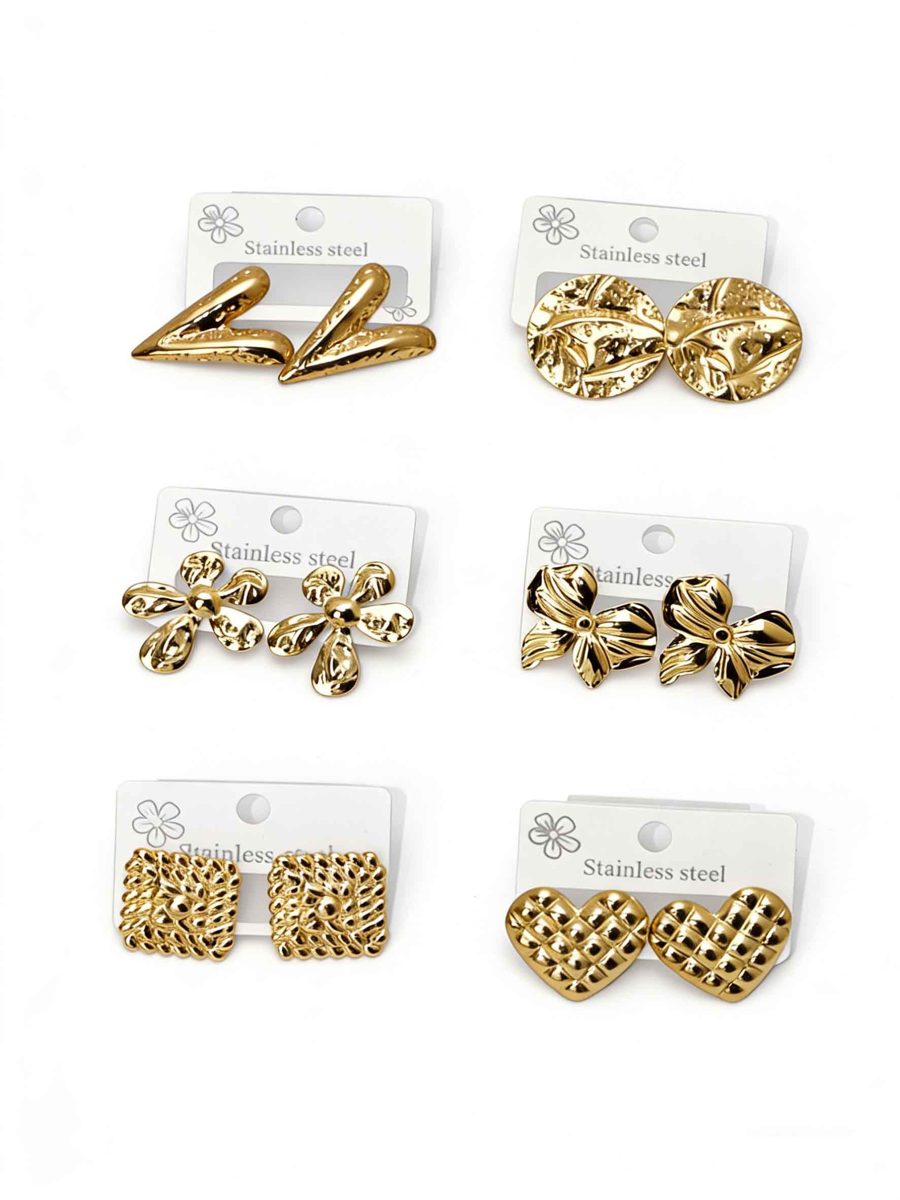 18K Gold Plated Stainless Steel Earrings for Women, Vintage Geometric Flower Heart Statement Studs, Hypoallergenic Non Tarnish Fashion Jewelry