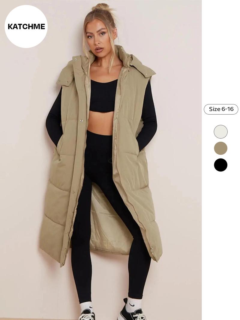 Versatile Plain Hooded Zip-Up Side Pocket Cotton Vest