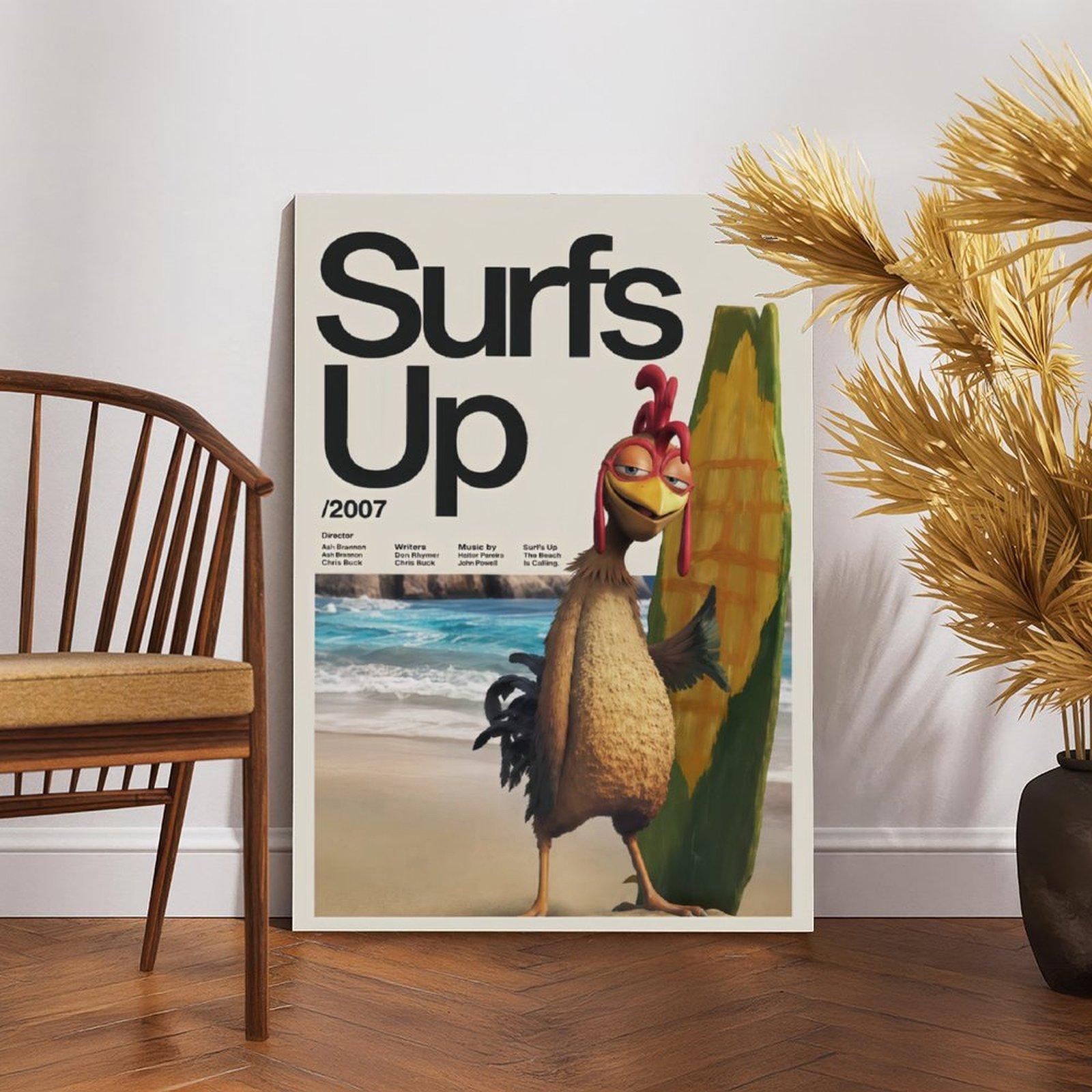 Surfs Up Chicken Joe Print Premium Artwork Film Poster Wall Decor for Room, Canvas Wall Art, Animated Movie Poster, Surfing Character Print, Kids Bedroom Decor, Beach Room Decor, Dorm Wall Art, Gift for Movie Fans